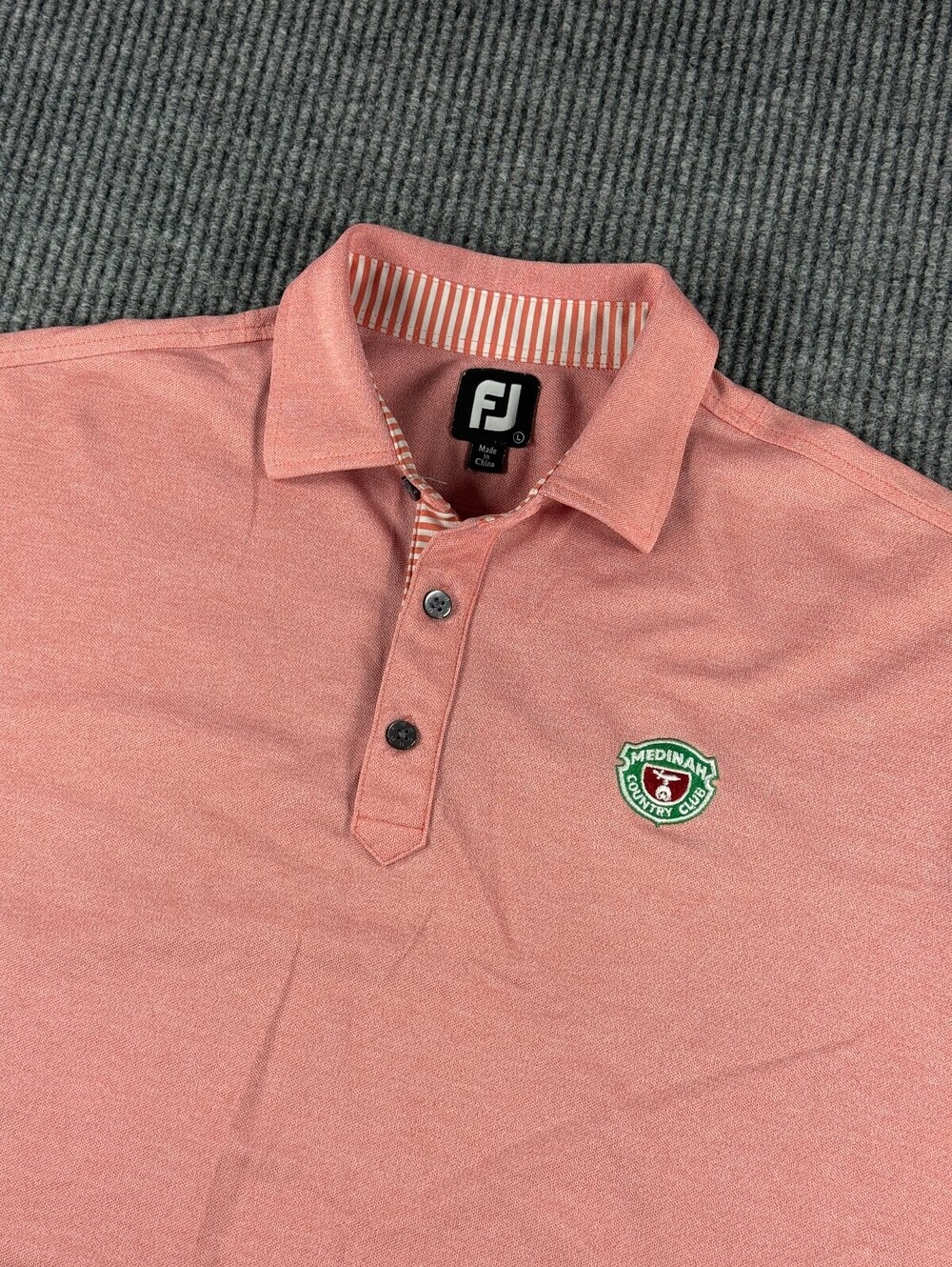 Foot Joy Golf Polo Mens L Pink Short Sleeve Stretch Medinah Country Club Logo
